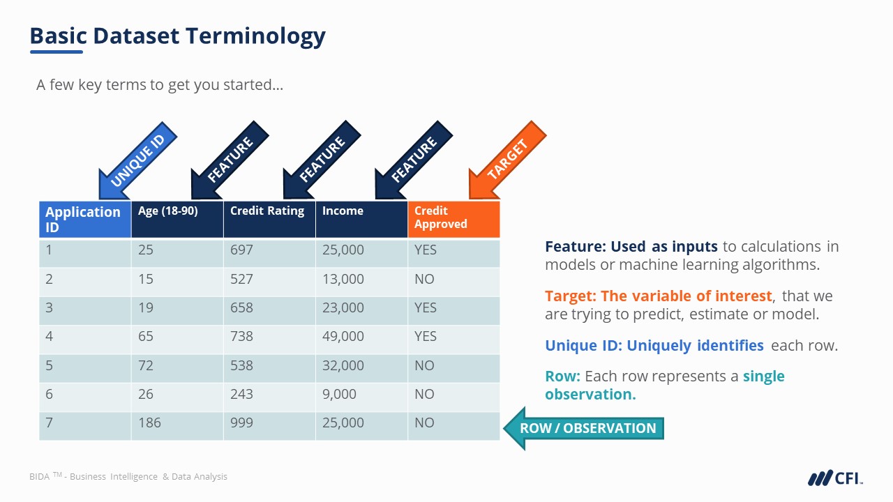 Course sample of basic dataset terminology infographic