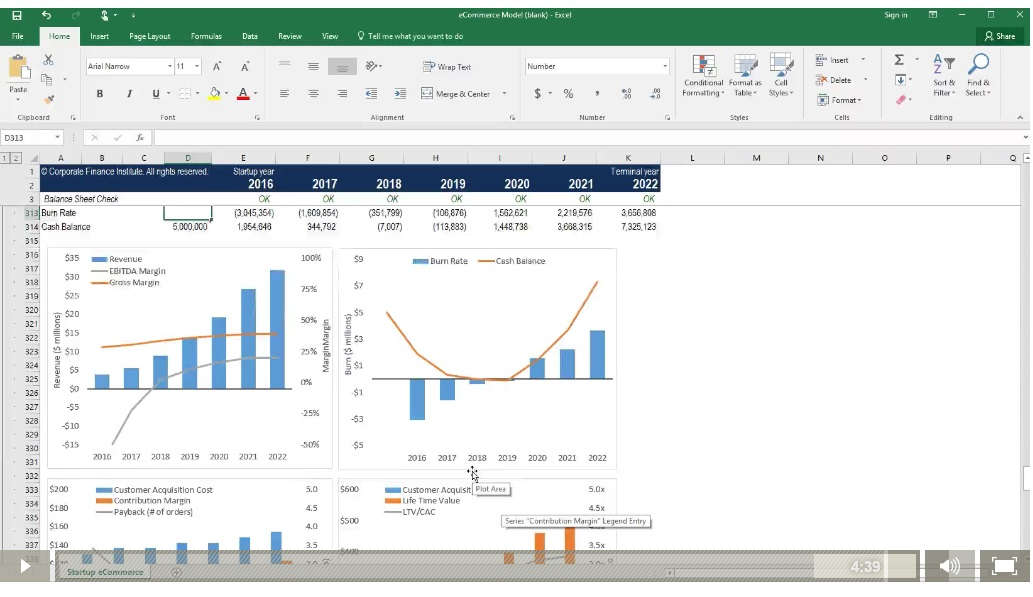 Startup financial model course screenshot