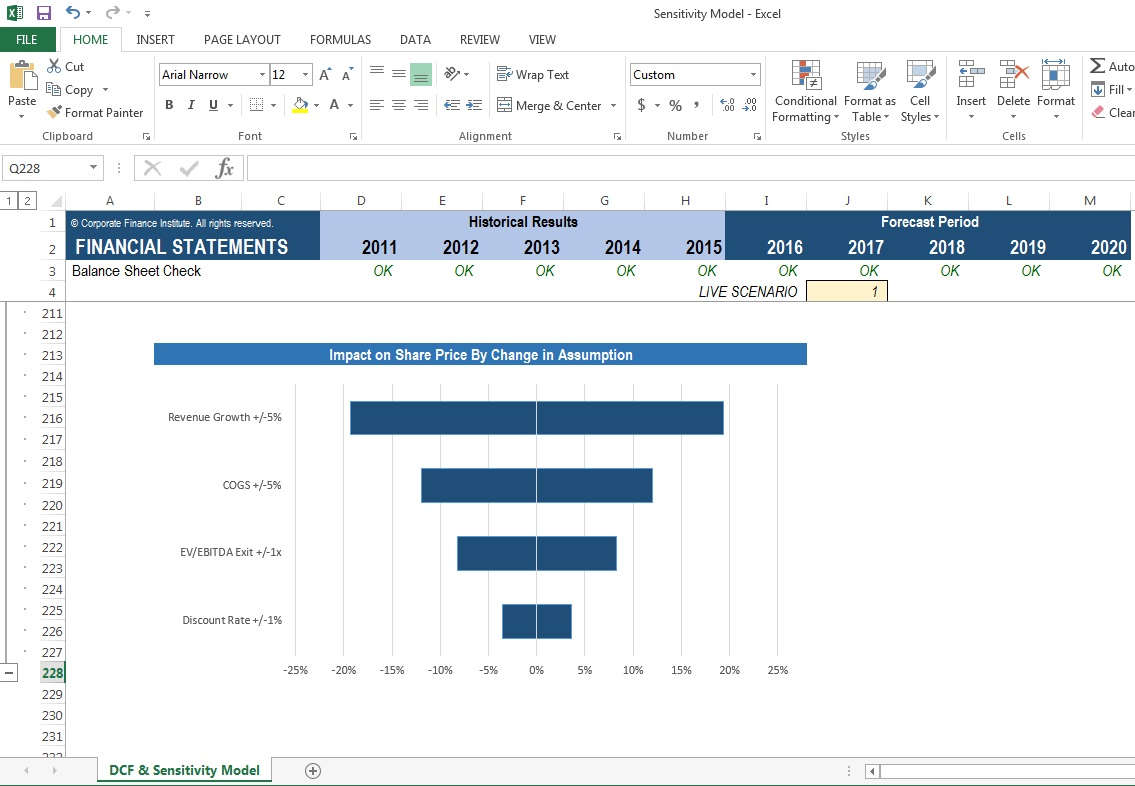 Excel sensitivity analysis course example